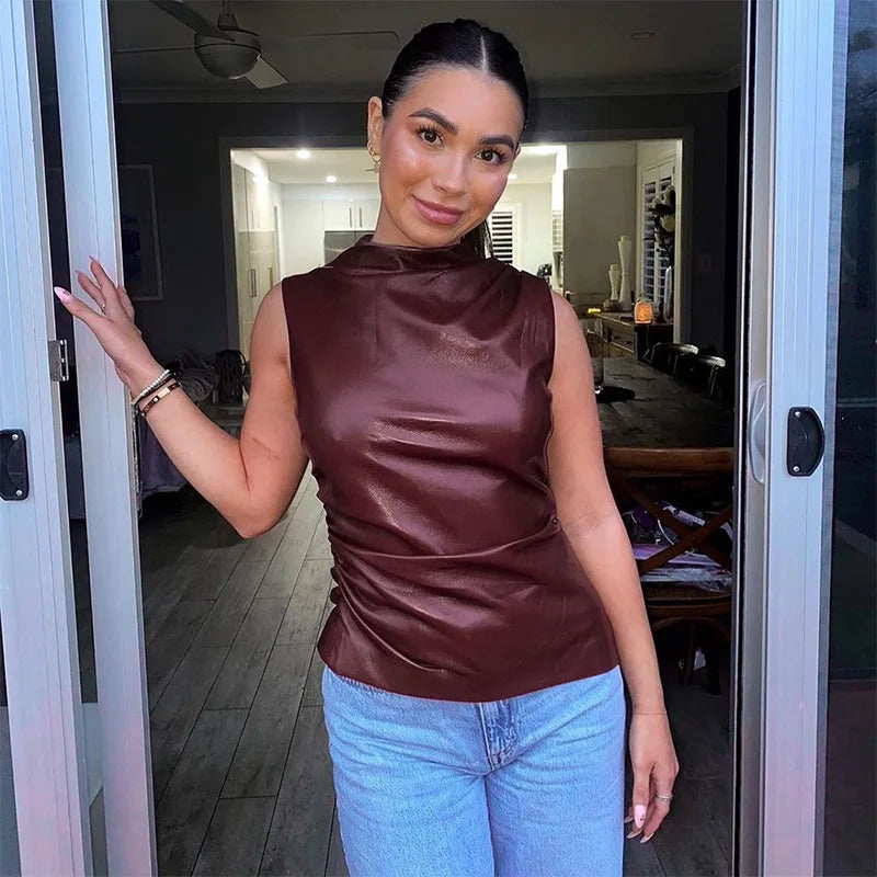 Red or Black Vegan Leather Top