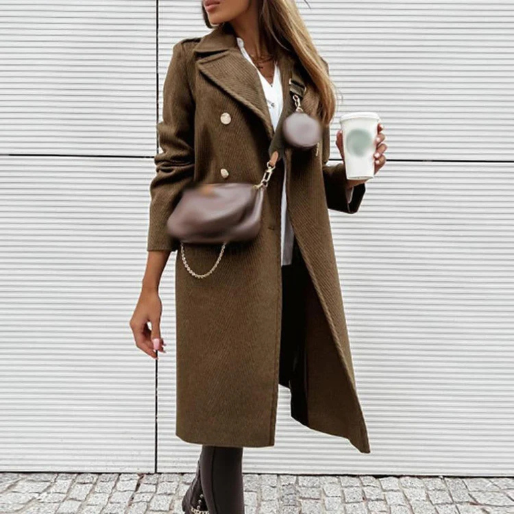 Chic Women's Long Coat with Lapel Collar and Buttons