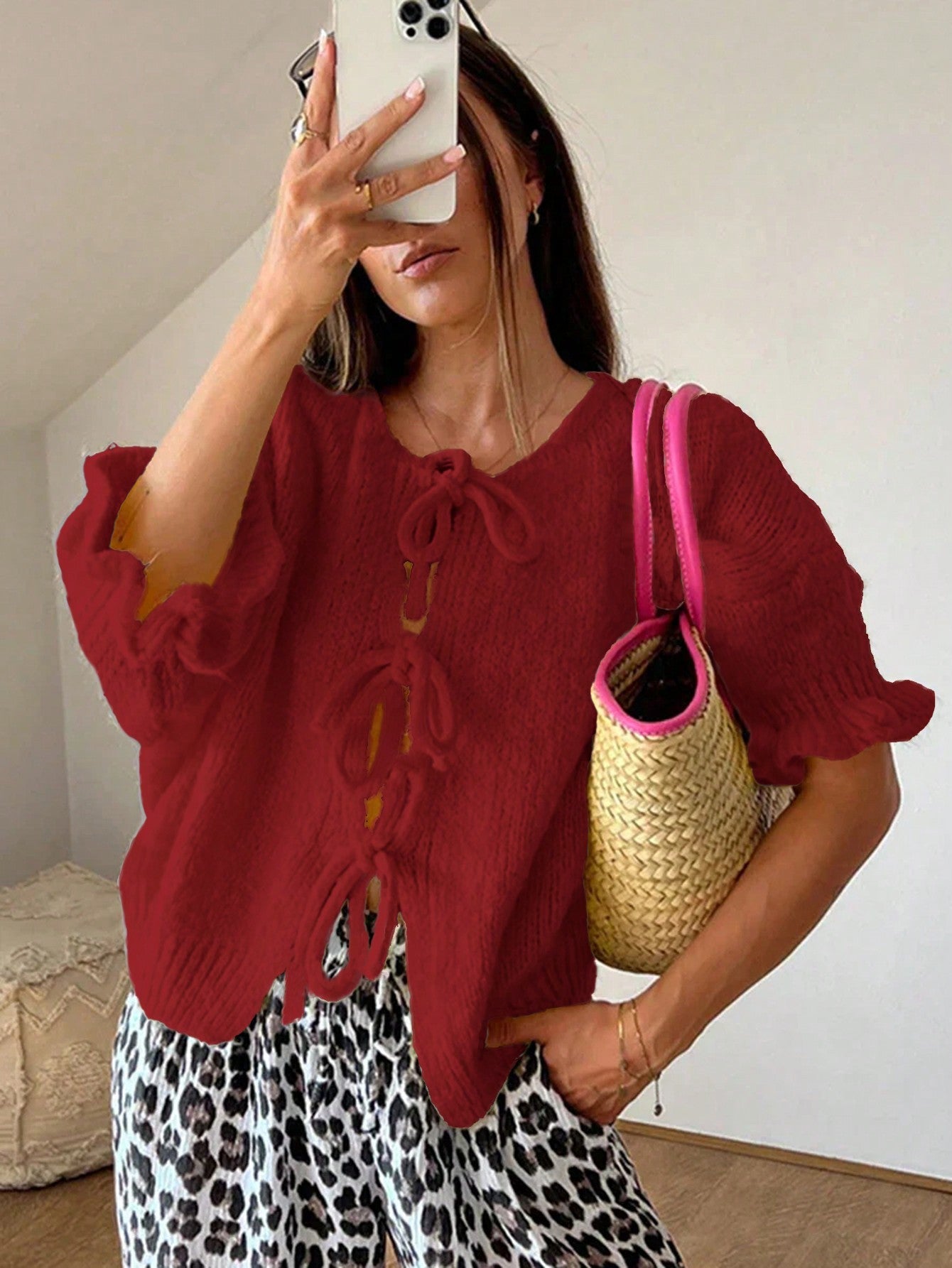 Knitted Top with Playful Tie Closure