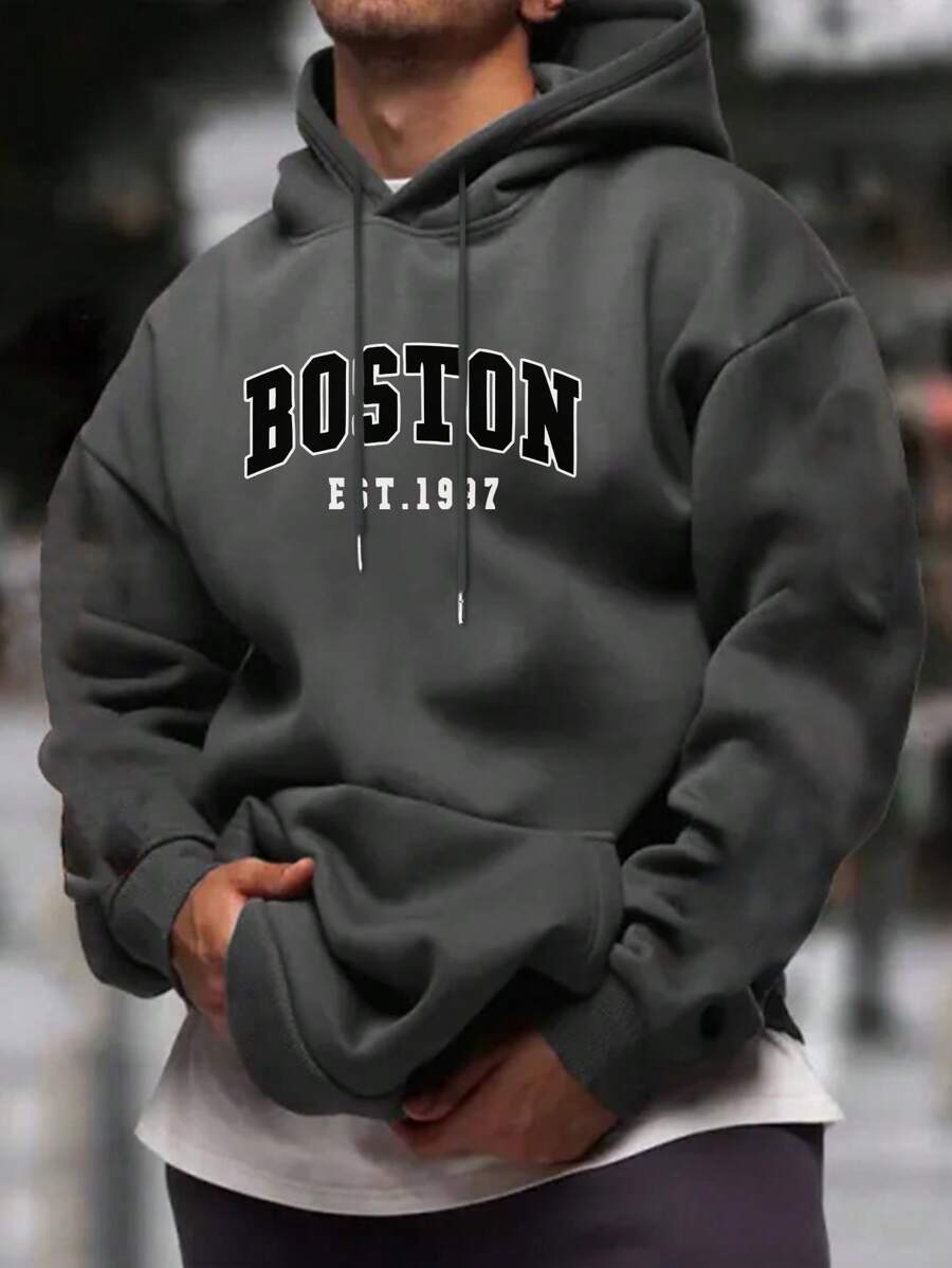 Boston Print Casual Hoodie