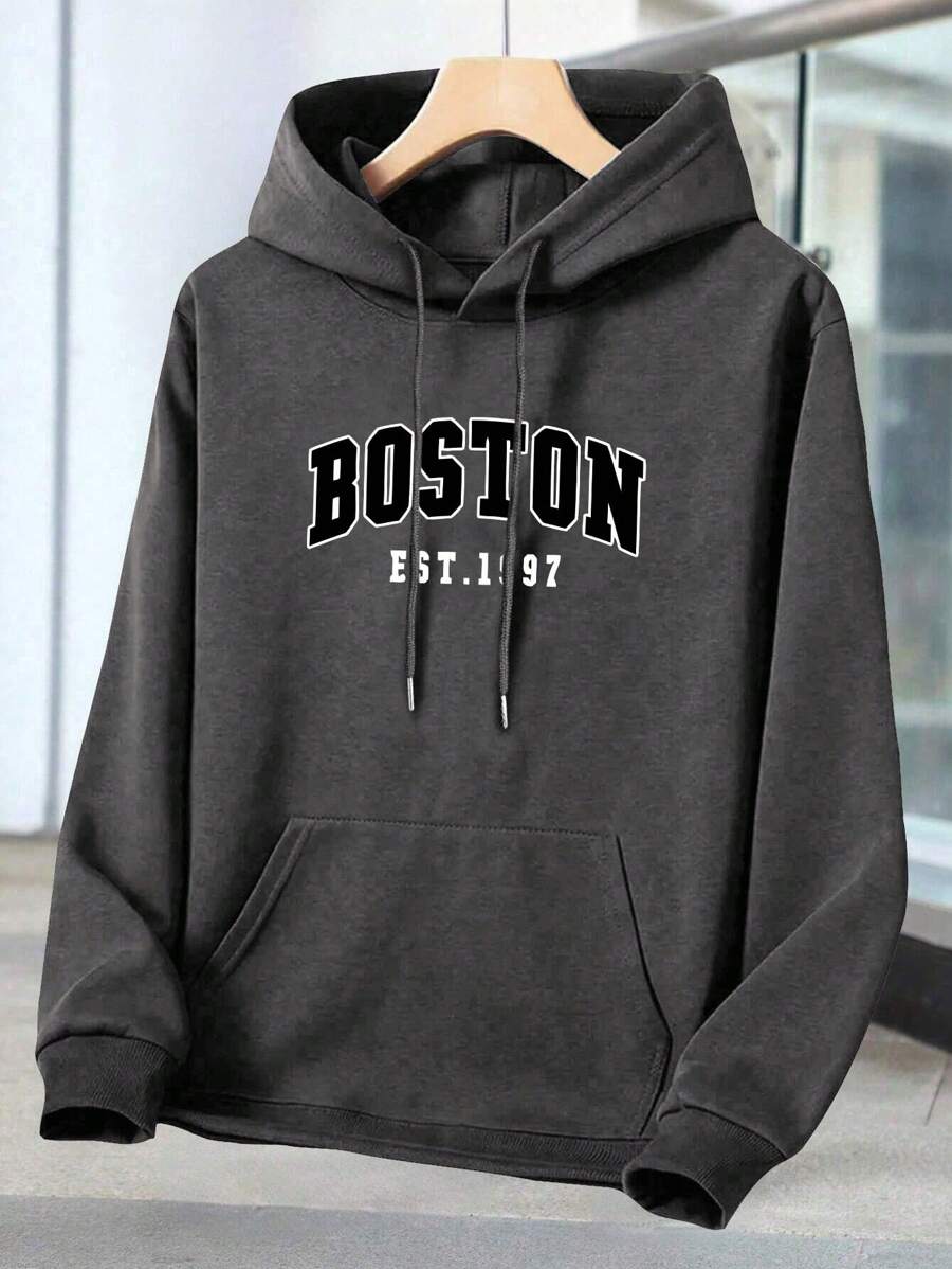 Boston Print Casual Hoodie