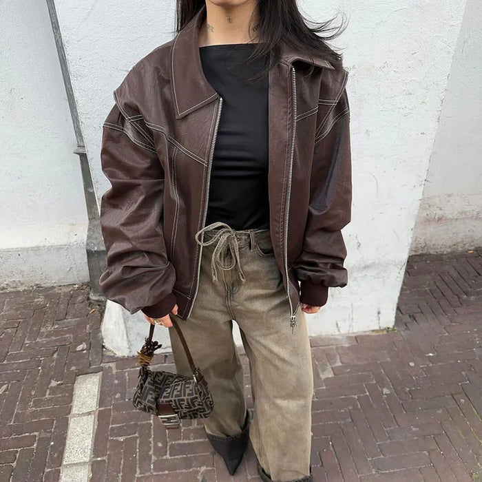 Trendy Oversized Leather Jacket
